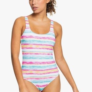 Roxy Island in the Sun Pink Blue Yellow White One Piece Large Swimsuit GUC